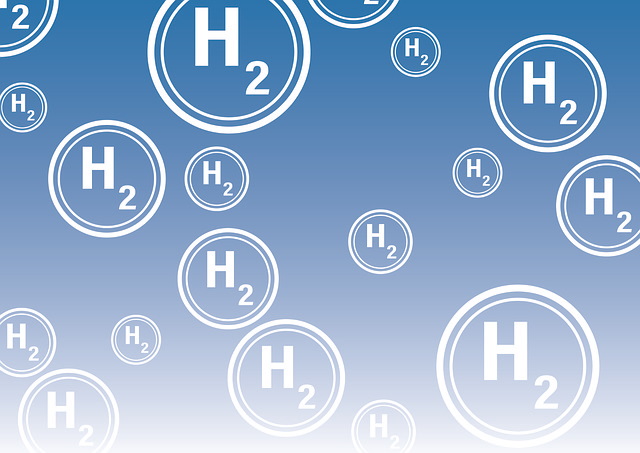 Dieses Bild stellt mehrere Wasserstoffatome als Kreise dar, die mit H2 beschriftet, umher schwirren
